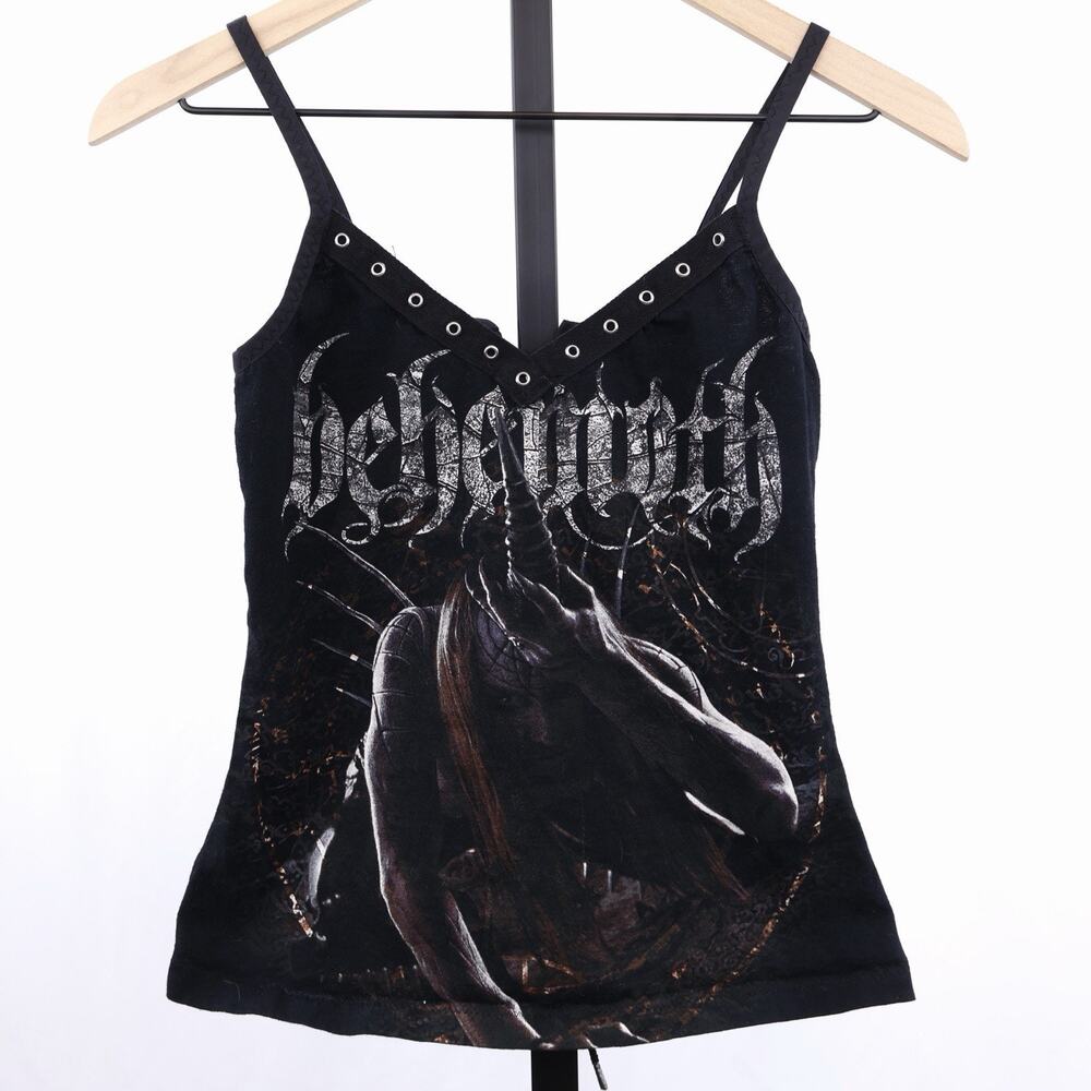 Vintage Behemoth Unicorn Lace Up Cami Top Womens Small Black Metal Band Goth Y2K